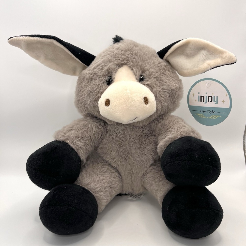 Injoy Sitting Chunky Donkey Plush Gray Black Xtra Soft NWT Cuddle Lovey‎ Retired